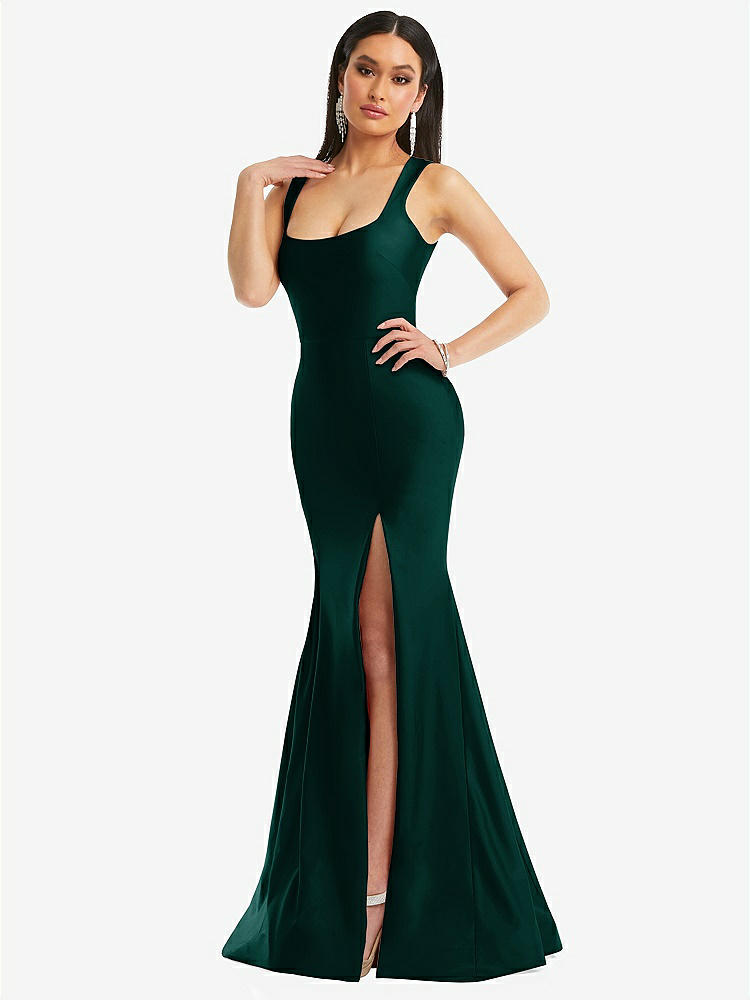 【STYLE: CS113】Square Neck Stretch Satin Mermaid Dress with Slight Train【COLOR: Evergreen】