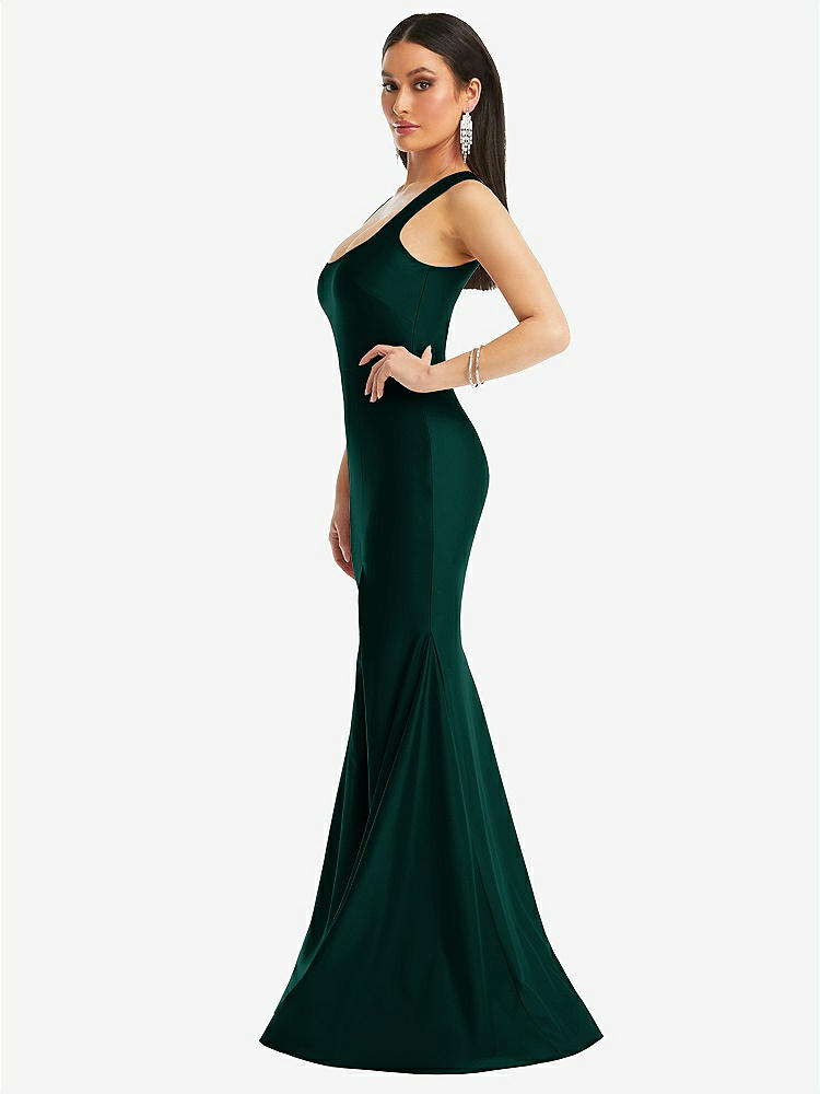 【STYLE: CS113】Square Neck Stretch Satin Mermaid Dress with Slight Train【COLOR: Evergreen】