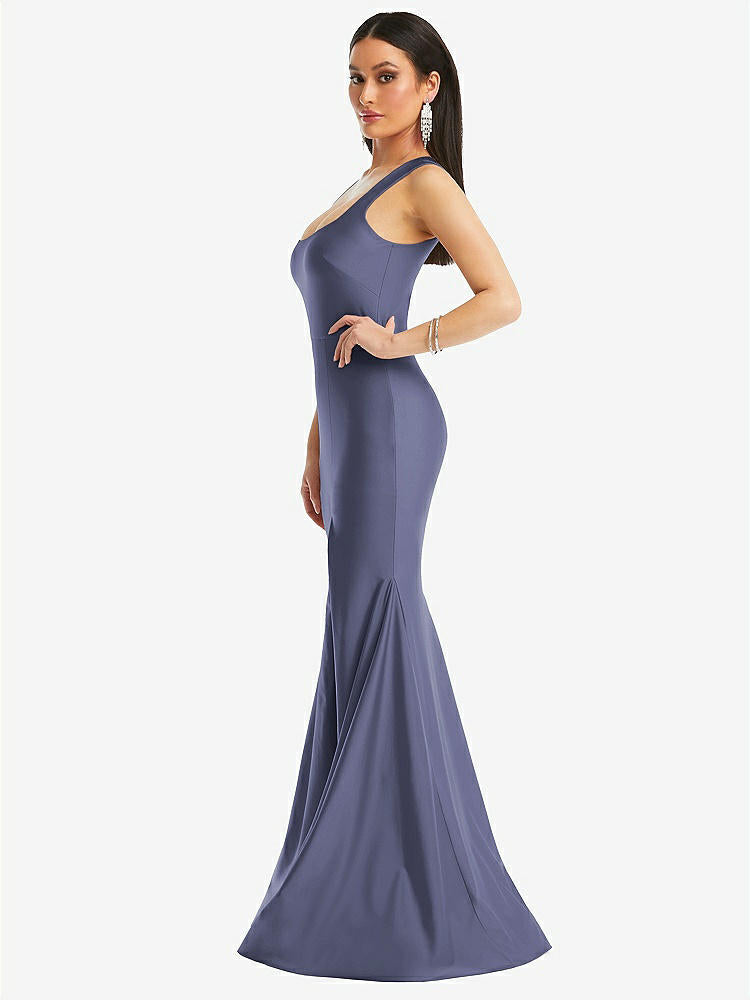 【STYLE: CS113】Square Neck Stretch Satin Mermaid Dress with Slight Train【COLOR: French Blue】