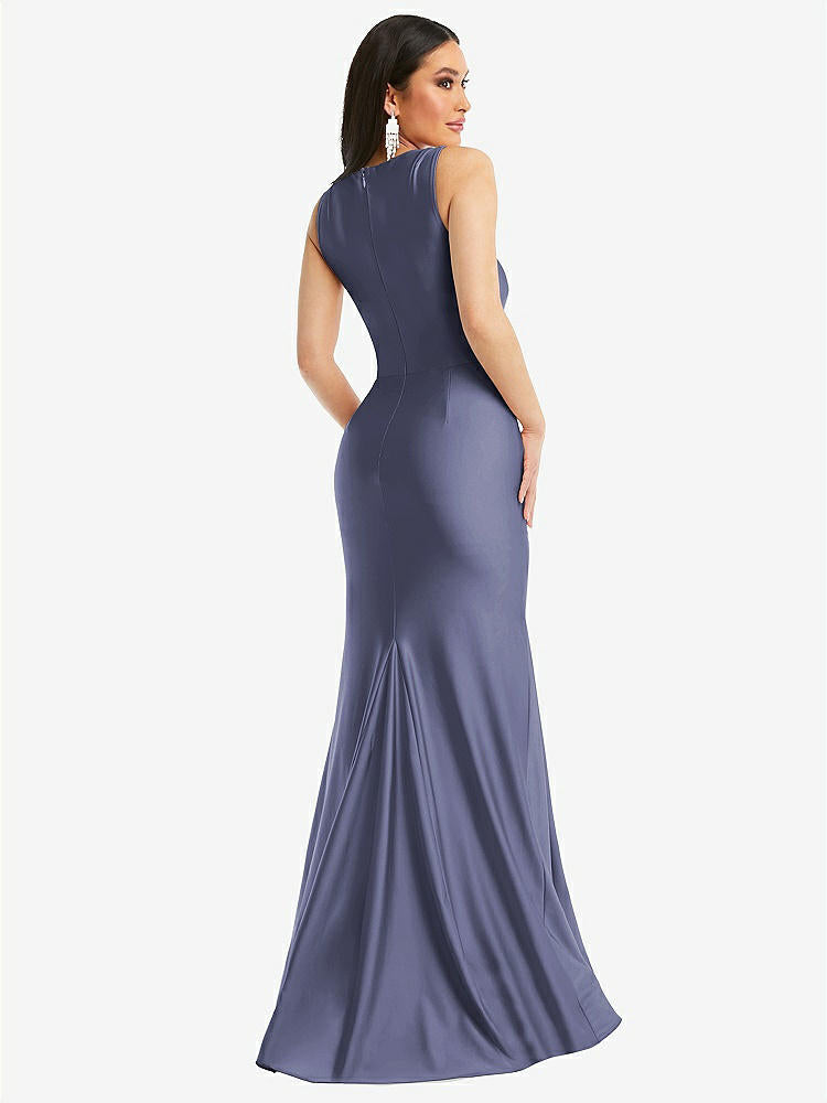 【STYLE: CS113】Square Neck Stretch Satin Mermaid Dress with Slight Train【COLOR: French Blue】