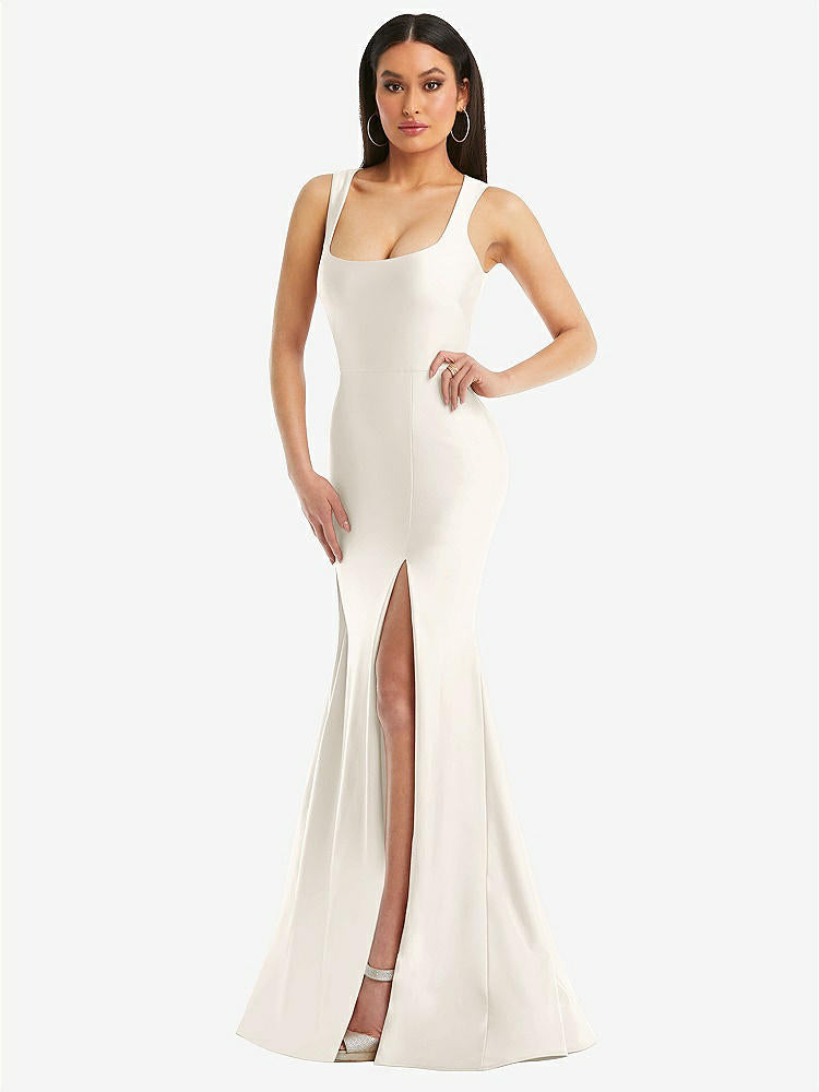 【STYLE: CS113】Square Neck Stretch Satin Mermaid Dress with Slight Train【COLOR: Ivory】