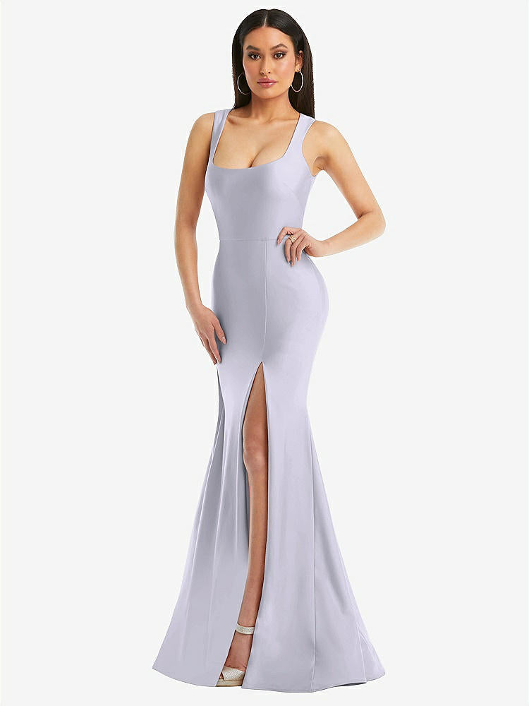 【STYLE: CS113】Square Neck Stretch Satin Mermaid Dress with Slight Train【COLOR: Silver Dove】