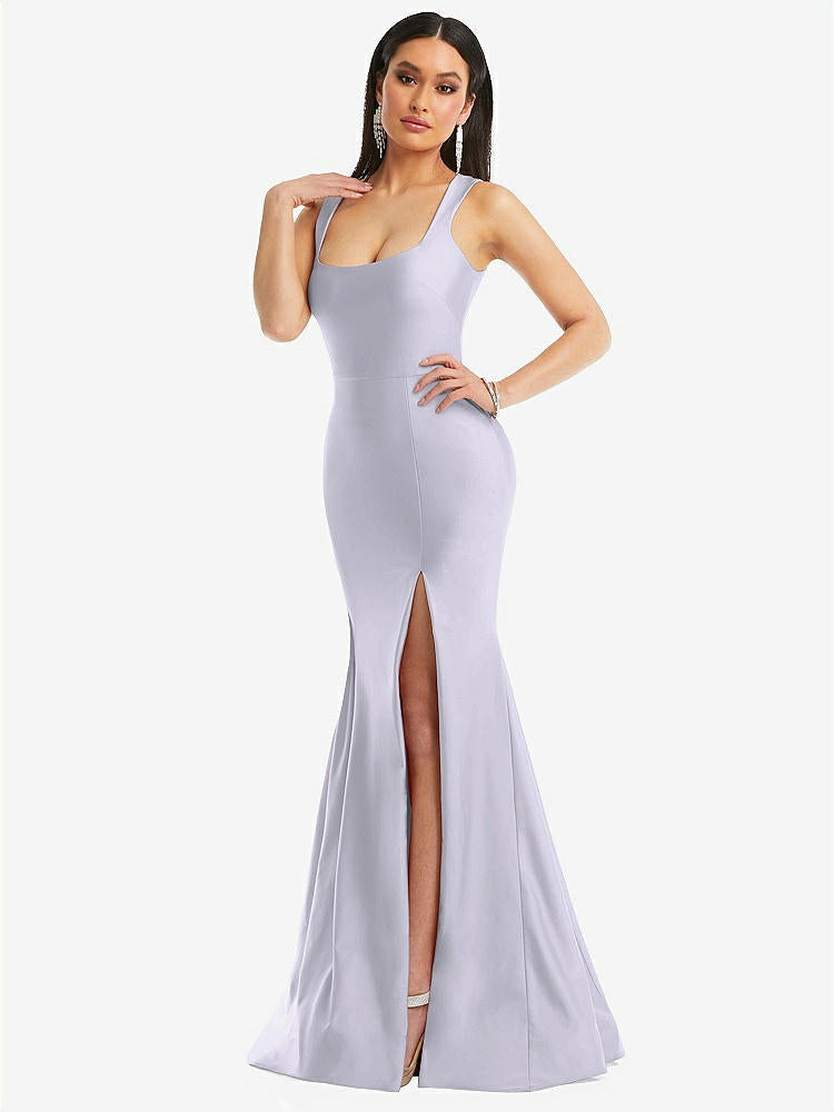 【STYLE: CS113】Square Neck Stretch Satin Mermaid Dress with Slight Train【COLOR: Silver Dove】