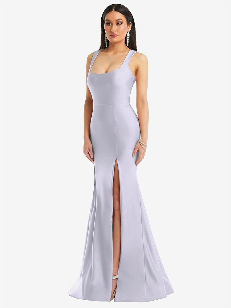 【STYLE: CS113】Square Neck Stretch Satin Mermaid Dress with Slight Train【COLOR: Silver Dove】