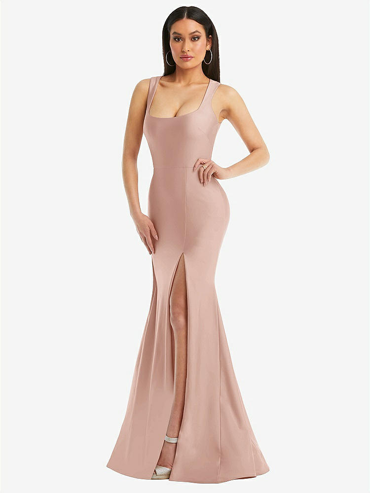 【STYLE: CS113】Square Neck Stretch Satin Mermaid Dress with Slight Train【COLOR: Toasted Sugar】