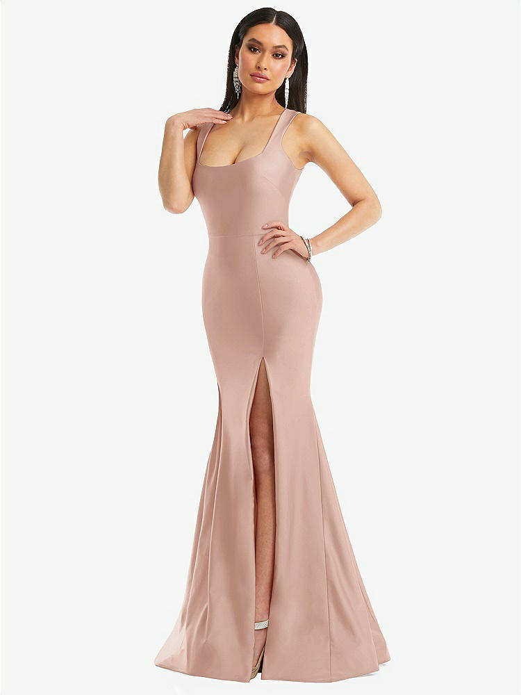 【STYLE: CS113】Square Neck Stretch Satin Mermaid Dress with Slight Train【COLOR: Toasted Sugar】