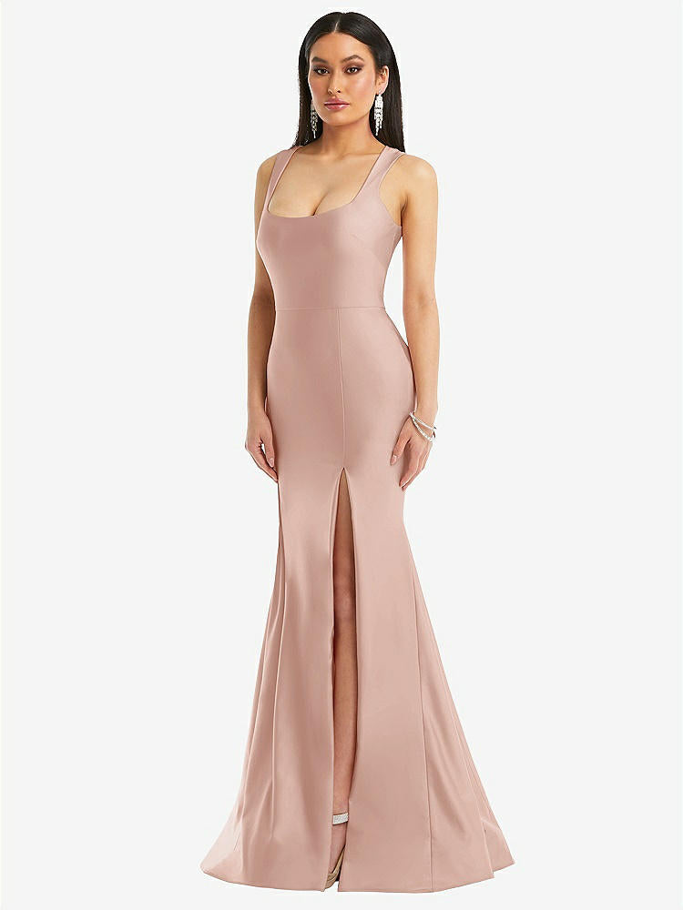 【STYLE: CS113】Square Neck Stretch Satin Mermaid Dress with Slight Train【COLOR: Toasted Sugar】