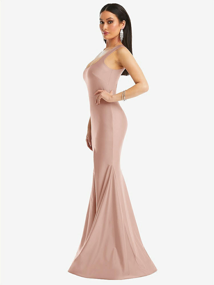 【STYLE: CS113】Square Neck Stretch Satin Mermaid Dress with Slight Train【COLOR: Toasted Sugar】