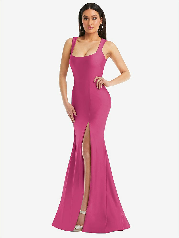 【STYLE: CS113】Square Neck Stretch Satin Mermaid Dress with Slight Train【COLOR: Tea Rose】