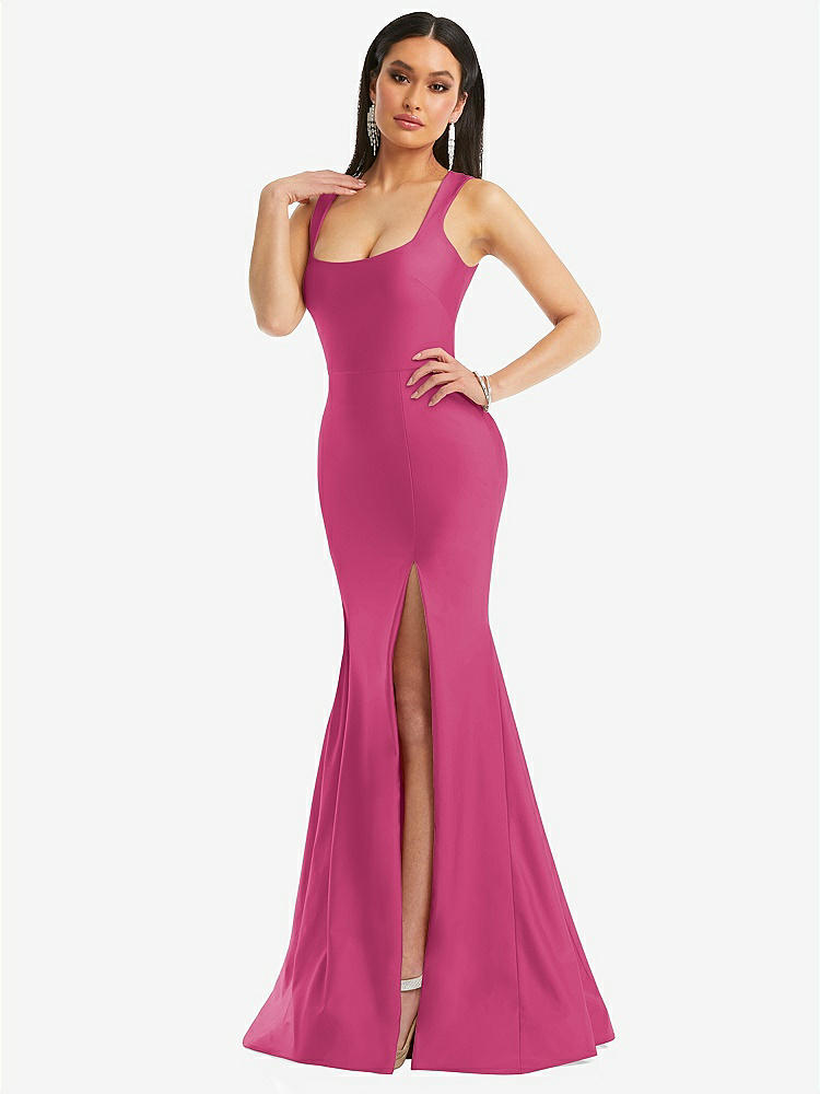 【STYLE: CS113】Square Neck Stretch Satin Mermaid Dress with Slight Train【COLOR: Tea Rose】