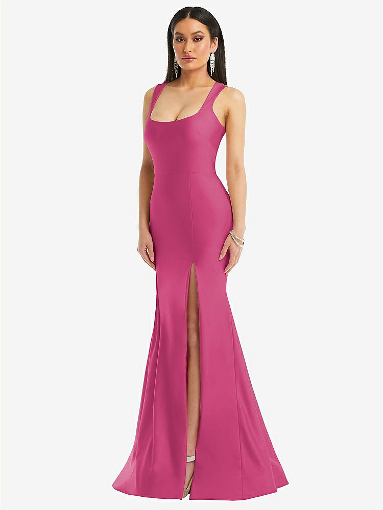 【STYLE: CS113】Square Neck Stretch Satin Mermaid Dress with Slight Train【COLOR: Tea Rose】