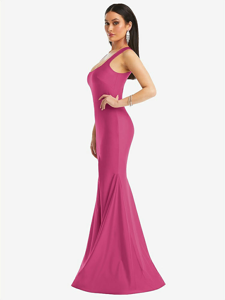 【STYLE: CS113】Square Neck Stretch Satin Mermaid Dress with Slight Train【COLOR: Tea Rose】
