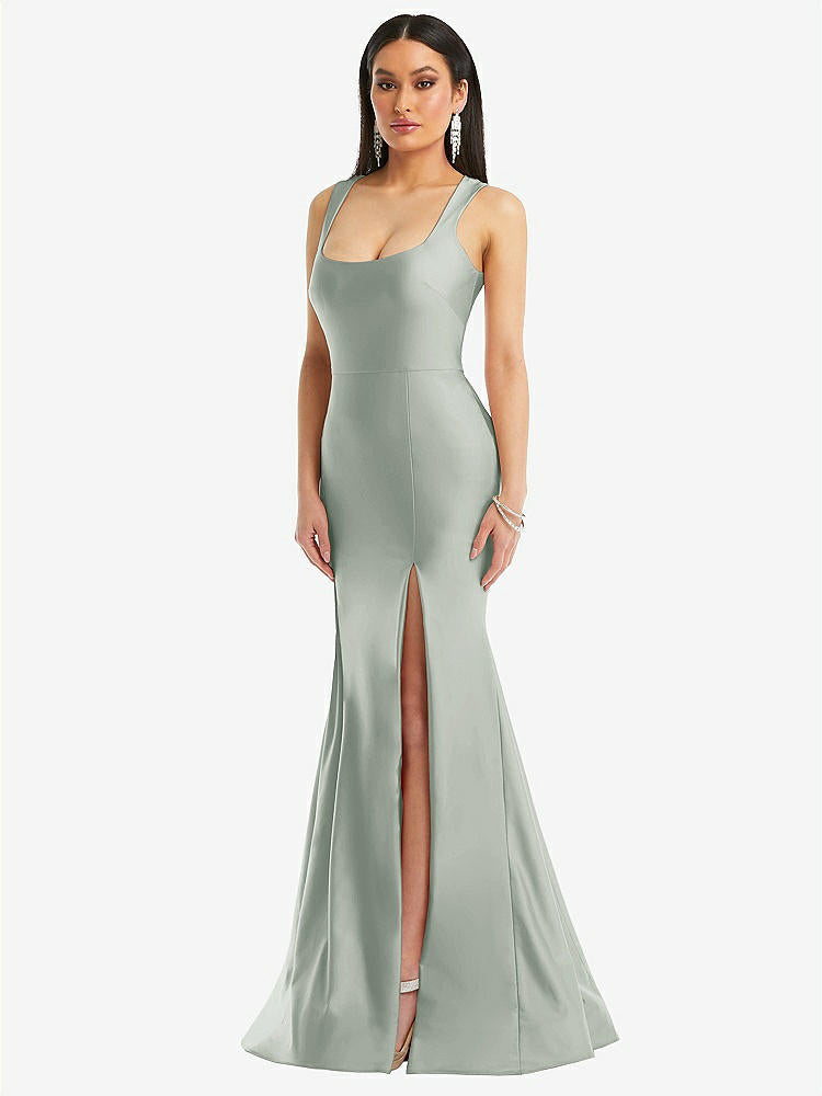 【STYLE: CS113】Square Neck Stretch Satin Mermaid Dress with Slight Train【COLOR: Willow Green】