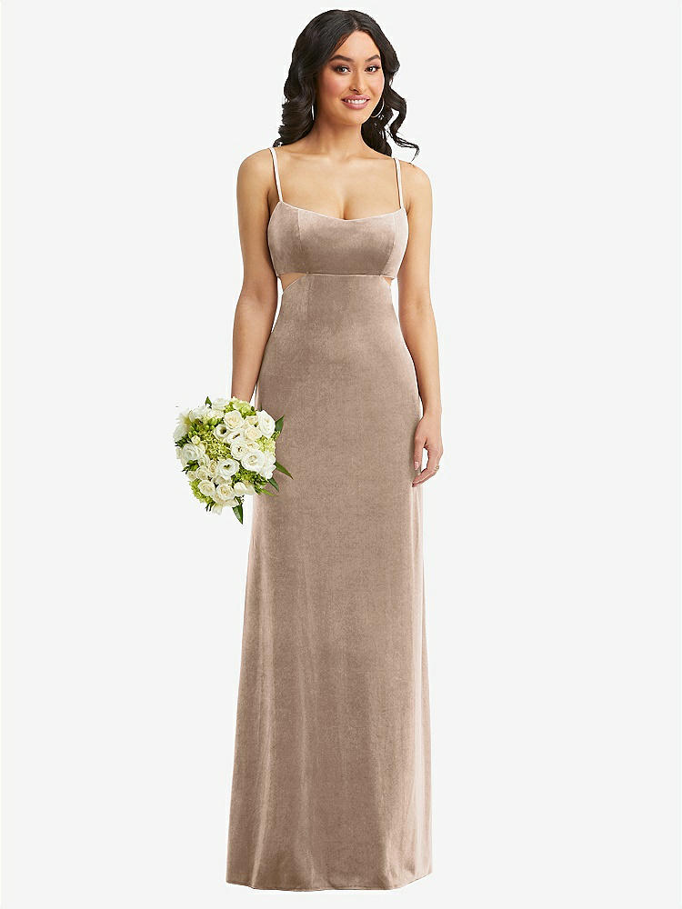 【STYLE: 6866】Spaghetti Strap Cutout Midriff Velvet Maxi Dress【COLOR: Topaz】