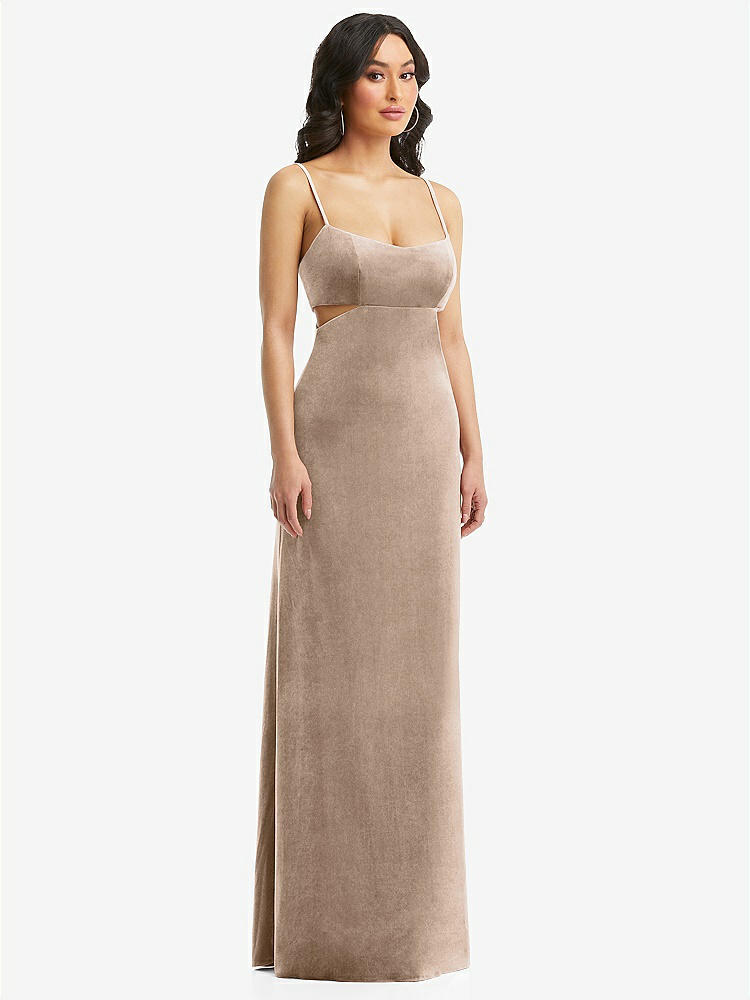 【STYLE: 6866】Spaghetti Strap Cutout Midriff Velvet Maxi Dress【COLOR: Topaz】