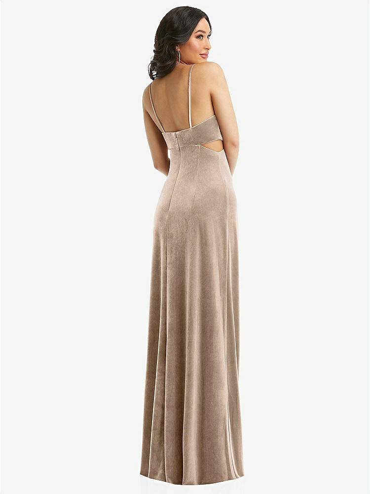 【STYLE: 6866】Spaghetti Strap Cutout Midriff Velvet Maxi Dress【COLOR: Topaz】