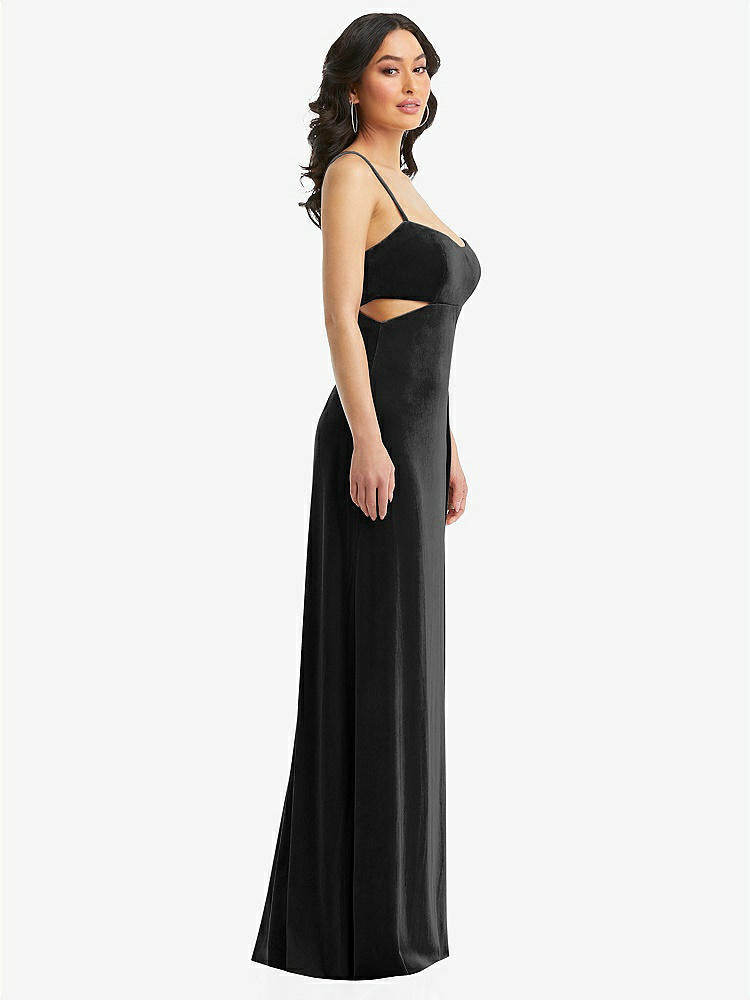 【NEW】【STYLE: 6866】Spaghetti ストラップ 切り抜き MIDIFF ベルベット MAXI ドレス【COLOR: Black】【SIZE: 00-30W】