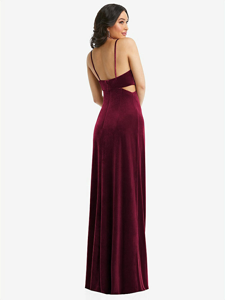 【STYLE: 6866】Spaghetti Strap Cutout Midriff Velvet Maxi Dress【COLOR: Cabernet】