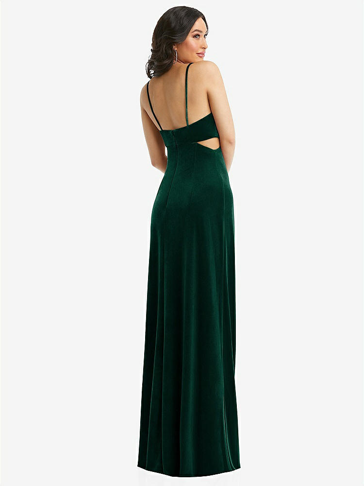 【STYLE: 6866】Spaghetti Strap Cutout Midriff Velvet Maxi Dress【COLOR: Evergreen】