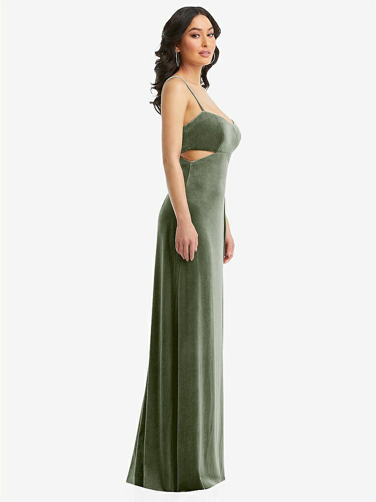 【STYLE: 6866】Spaghetti Strap Cutout Midriff Velvet Maxi Dress【COLOR: Sage】