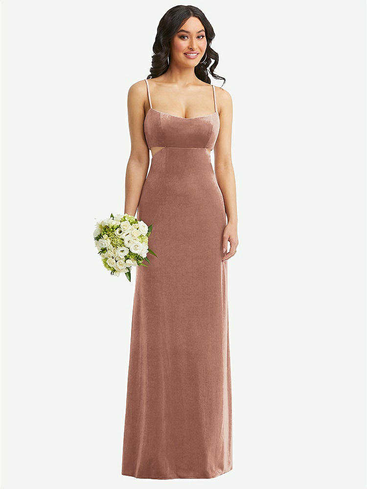 【NEW】【STYLE: 6866】Spaghetti ストラップ 切り抜き MIDIFF ベルベット MAXI ドレス【COLOR: Tawny Rose】【SIZE: 00-30W】