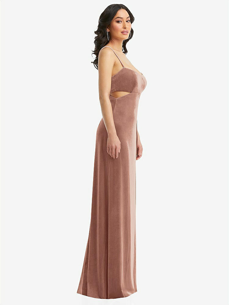 【NEW】【STYLE: 6866】Spaghetti ストラップ 切り抜き MIDIFF ベルベット MAXI ドレス【COLOR: Tawny Rose】【SIZE: 00-30W】
