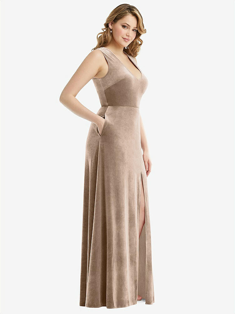 【STYLE: 6871】Deep V-Neck Sleeveless Velvet Maxi Dress with Pockets【COLOR: Topaz】