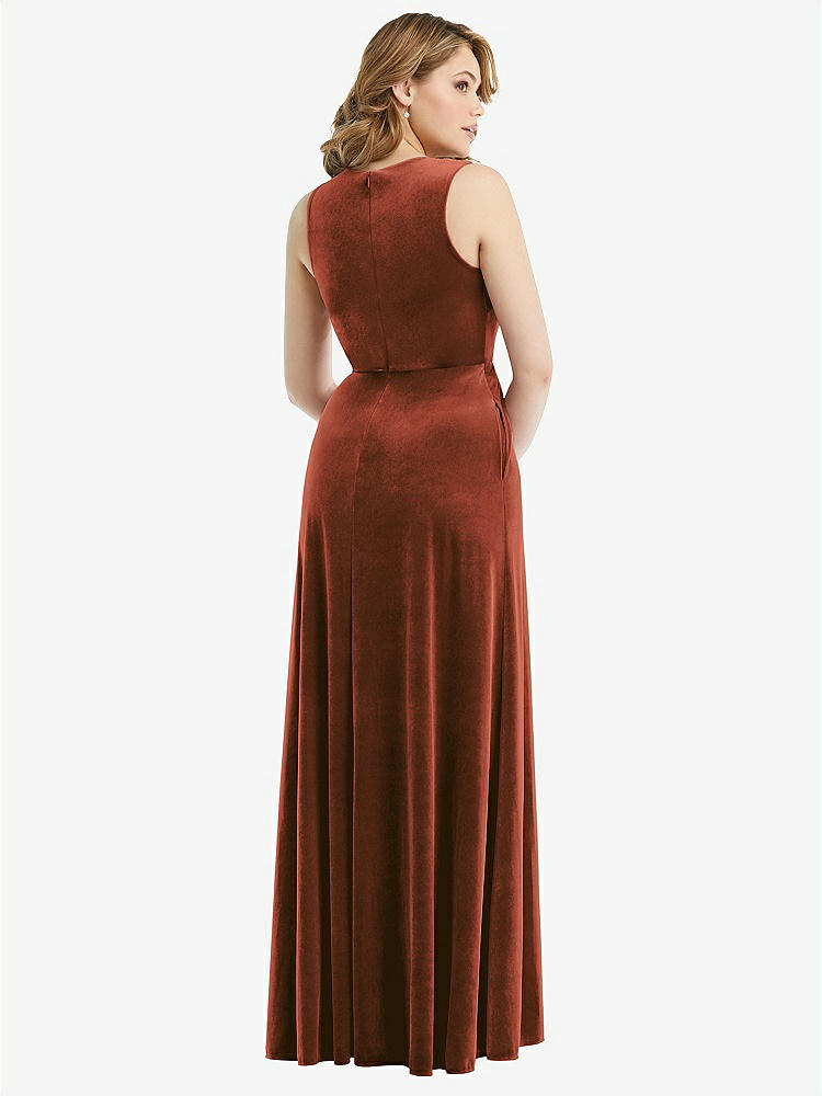 【STYLE: 6871】Deep V-Neck Sleeveless Velvet Maxi Dress with Pockets【COLOR: Auburn Moon】