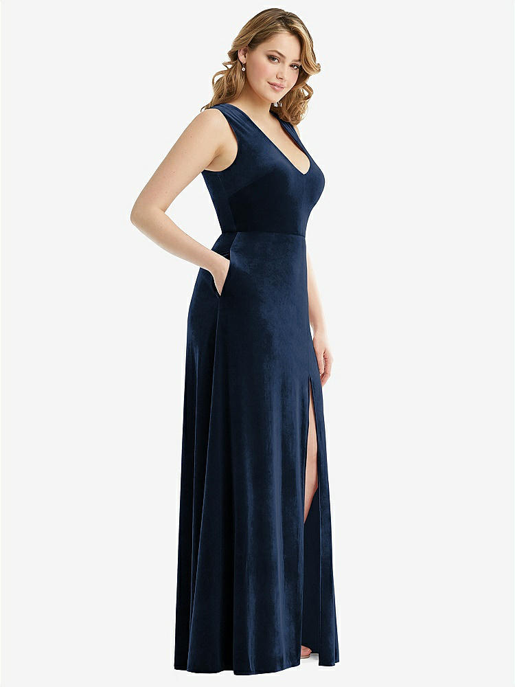 【NEW】【STYLE: 6871】ディープ V-Neveless Velvet Maxi ドレス ポケット付き【COLOR: Midnight Navy】【SIZE: 00-30W】