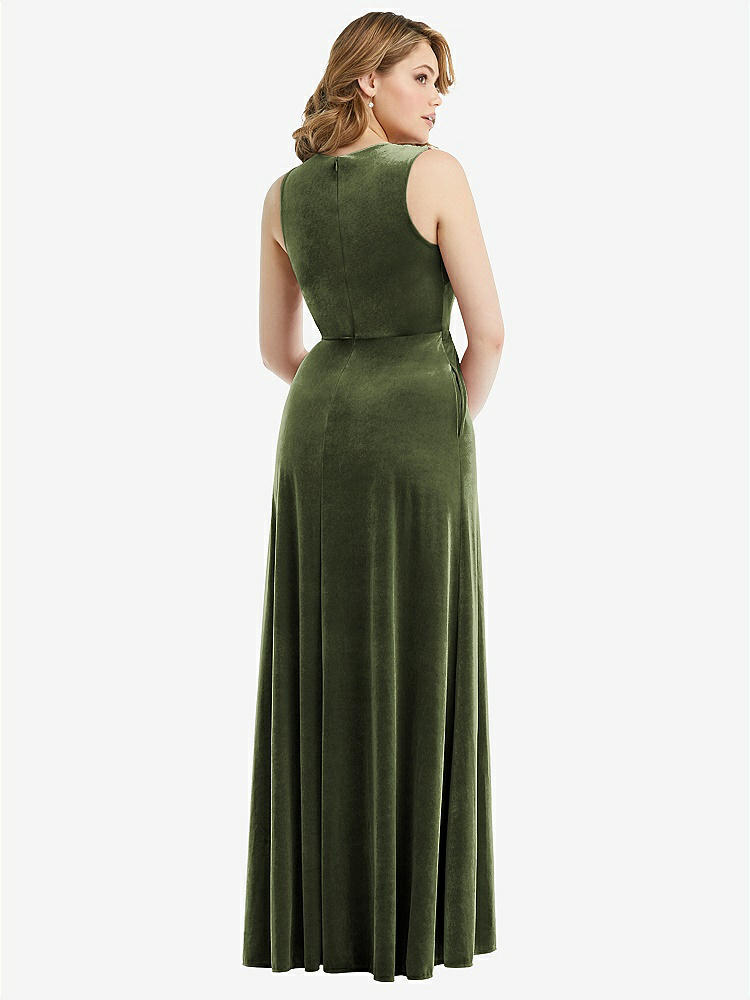 【STYLE: 6871】Deep V-Neck Sleeveless Velvet Maxi Dress with Pockets【COLOR: Olive Green】