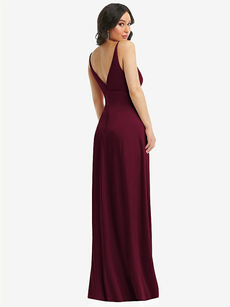 【STYLE: 6869】Skinny Strap Plunge Neckline Maxi Dress with Bow Detail【COLOR: Cabernet】
