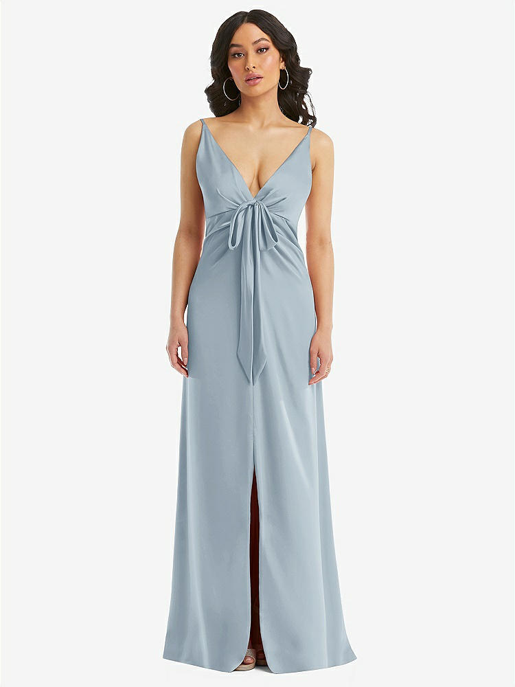 【STYLE: 6869】Skinny Strap Plunge Neckline Maxi Dress with Bow Detail【COLOR: Mist】