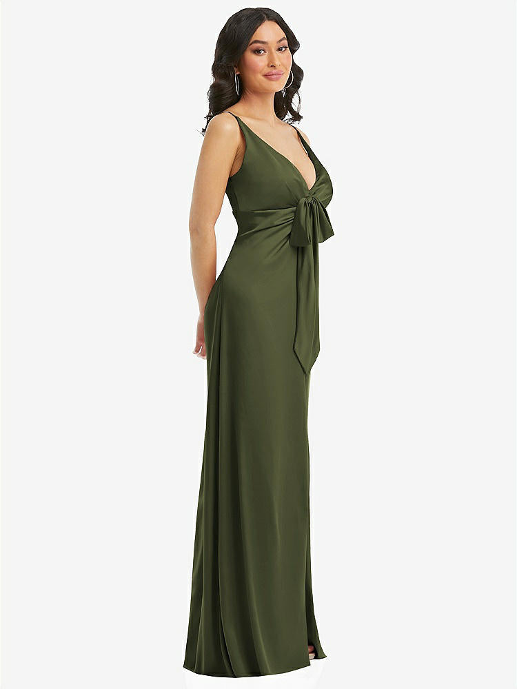 【STYLE: 6869】Skinny Strap Plunge Neckline Maxi Dress with Bow Detail【COLOR: Olive Green】