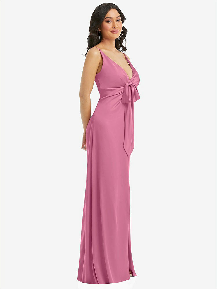 【STYLE: 6869】Skinny Strap Plunge Neckline Maxi Dress with Bow Detail【COLOR: Orchid Pink】