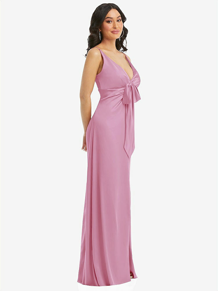 【STYLE: 6869】Skinny Strap Plunge Neckline Maxi Dress with Bow Detail【COLOR: Powder Pink】