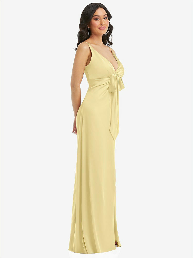 【STYLE: 6869】Skinny Strap Plunge Neckline Maxi Dress with Bow Detail【COLOR: Pale Yellow】