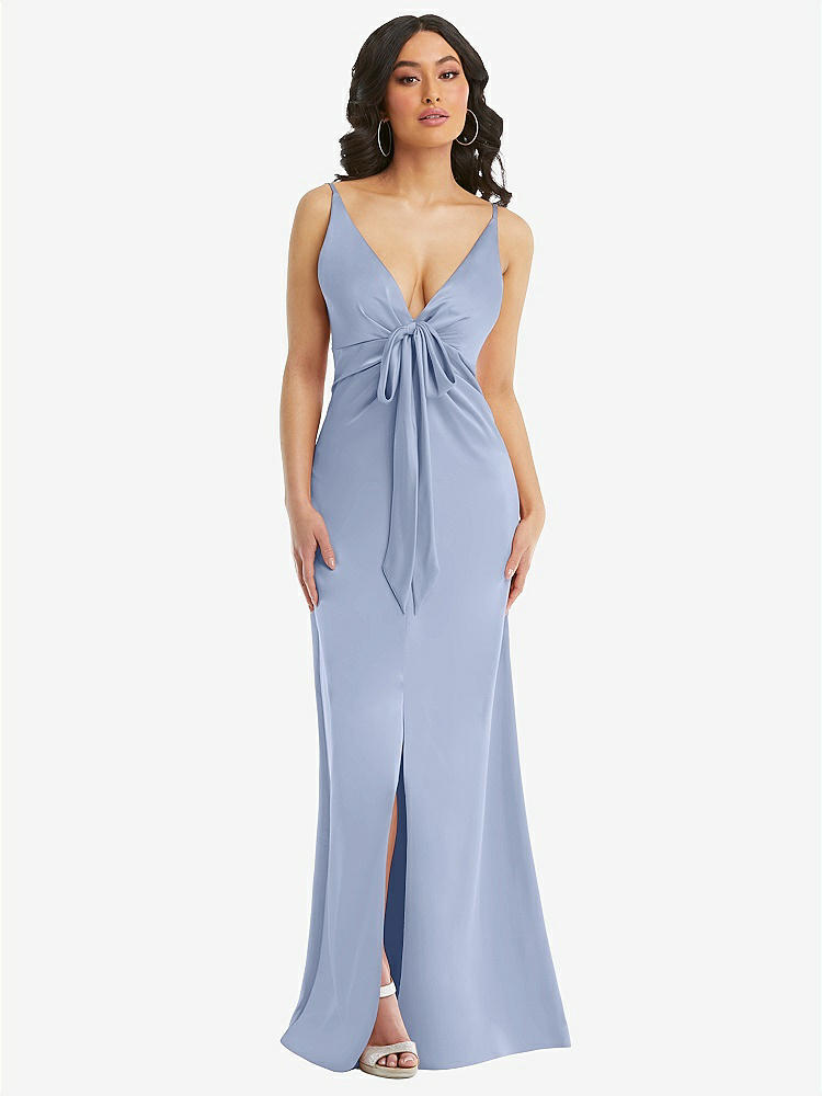 【STYLE: 6869】Skinny Strap Plunge Neckline Maxi Dress with Bow Detail【COLOR: Sky Blue】
