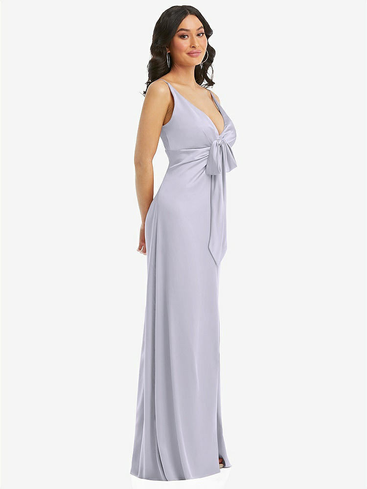 【NEW】【STYLE: 6869】スキニー ストラップ プランジ ネックライン マキシ ドレス 弓 詳細【COLOR: Silver Dove】【SIZE: 00-30W】