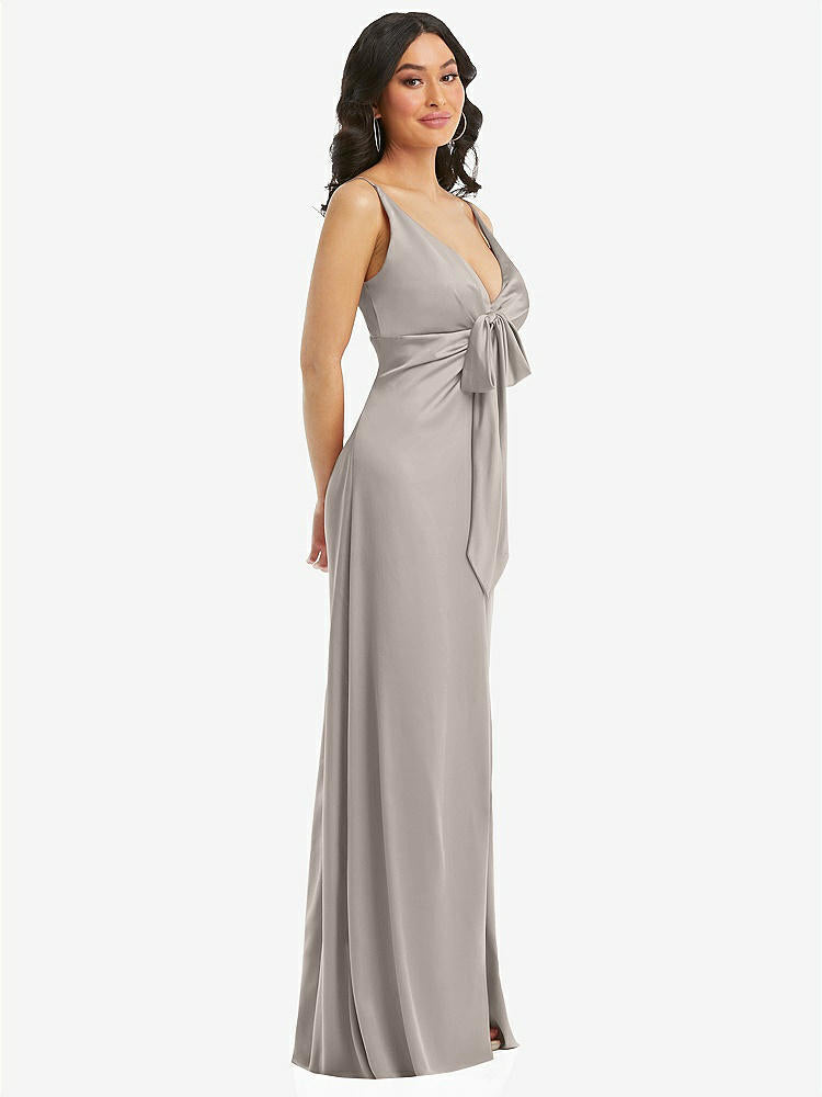 【STYLE: 6869】Skinny Strap Plunge Neckline Maxi Dress with Bow Detail【COLOR: Taupe】