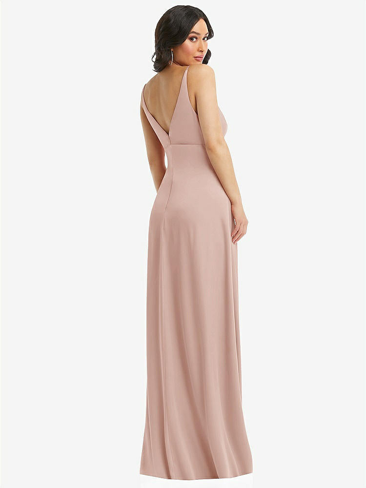 【STYLE: 6869】Skinny Strap Plunge Neckline Maxi Dress with Bow Detail【COLOR: Toasted Sugar】