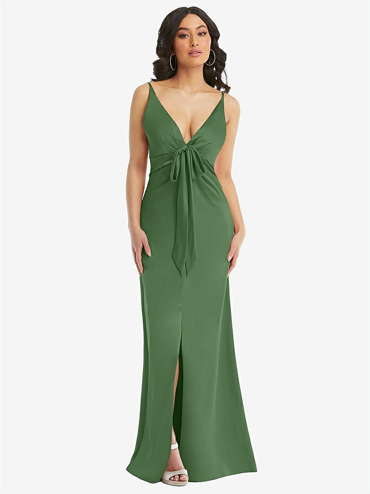 【STYLE: 6869】Skinny Strap Plunge Neckline Maxi Dress with Bow Detail【COLOR: Vineyard Green】