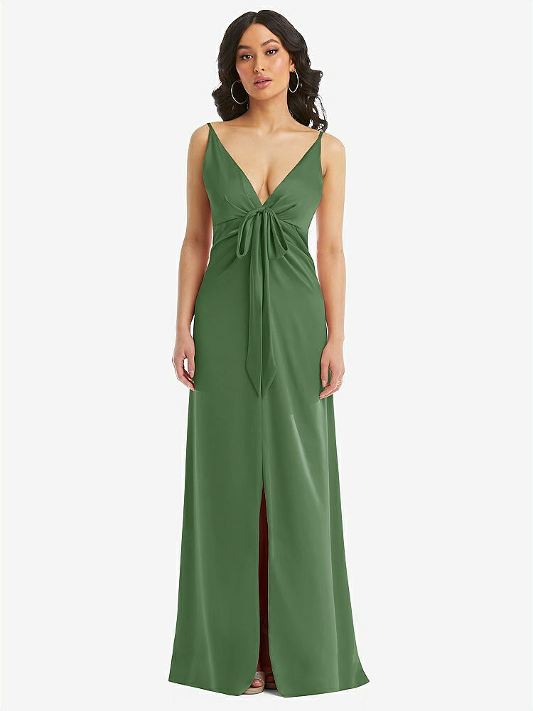 【STYLE: 6869】Skinny Strap Plunge Neckline Maxi Dress with Bow Detail【COLOR: Vineyard Green】