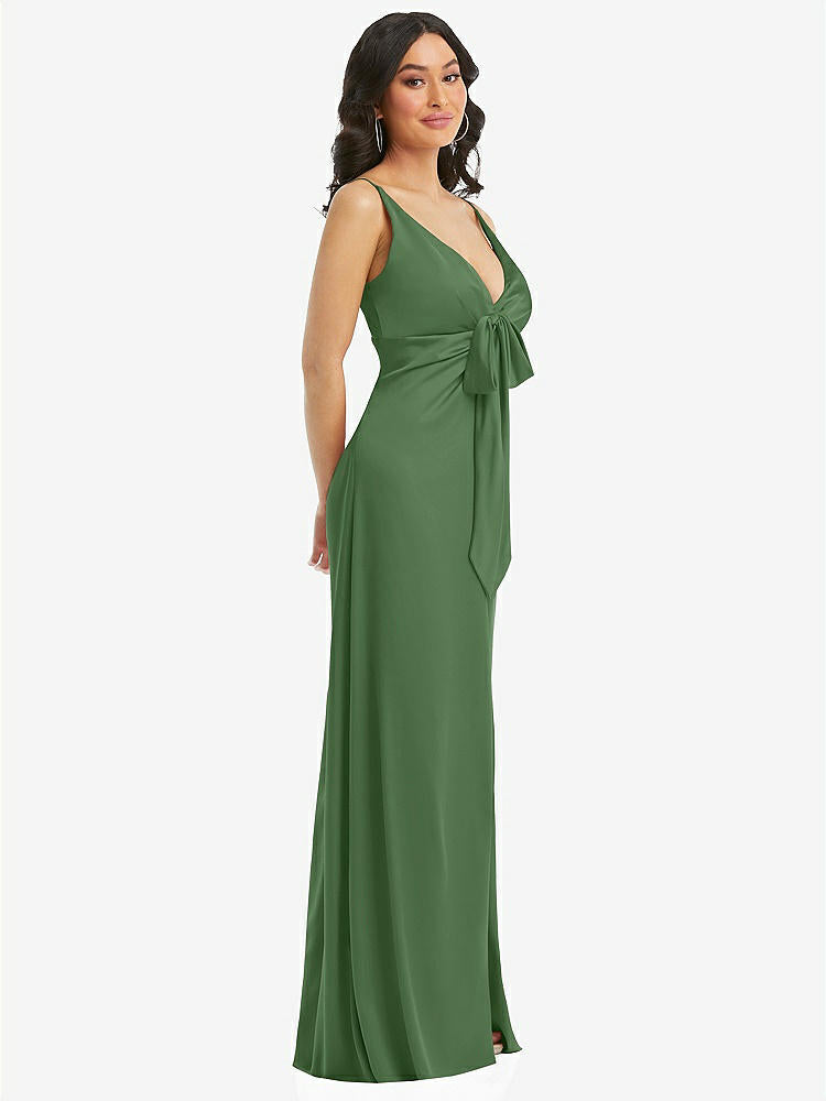 【STYLE: 6869】Skinny Strap Plunge Neckline Maxi Dress with Bow Detail【COLOR: Vineyard Green】