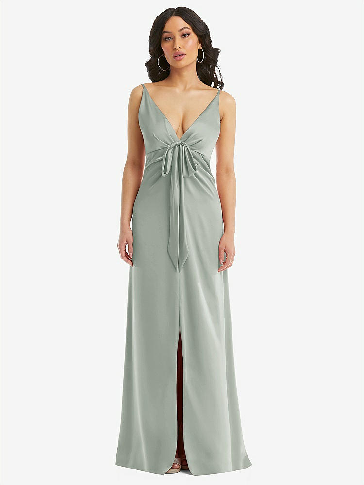 【STYLE: 6869】Skinny Strap Plunge Neckline Maxi Dress with Bow Detail【COLOR: Willow Green】