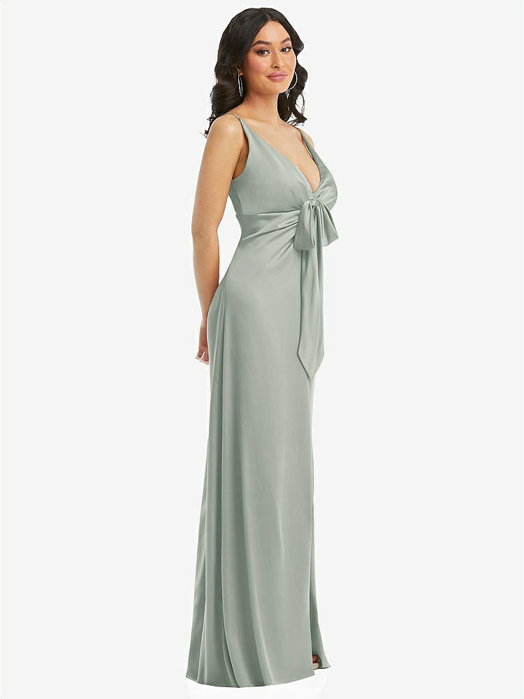 【STYLE: 6869】Skinny Strap Plunge Neckline Maxi Dress with Bow Detail【COLOR: Willow Green】