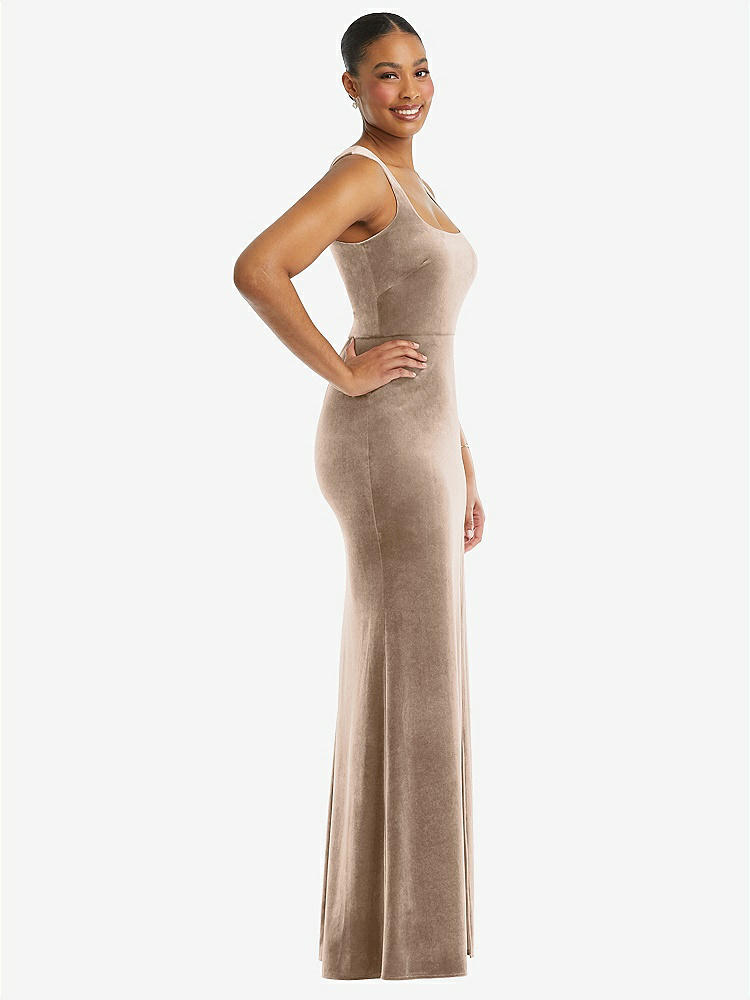 【STYLE: 6870】Square Neck Closed Back Velvet Maxi Dress 【COLOR: Topaz】