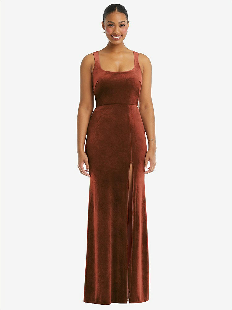 【STYLE: 6870】Square Neck Closed Back Velvet Maxi Dress 【COLOR: Auburn Moon】