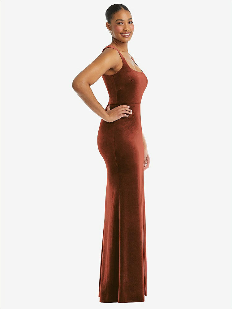 【STYLE: 6870】Square Neck Closed Back Velvet Maxi Dress 【COLOR: Auburn Moon】