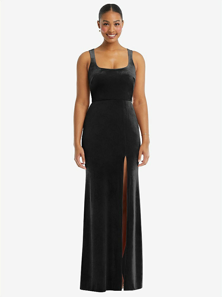 【STYLE: 6870】Square Neck Closed Back Velvet Maxi Dress 【COLOR: Black】