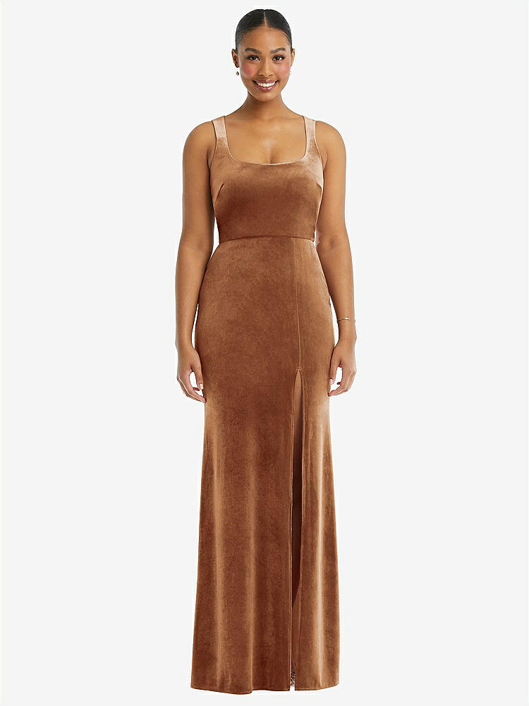 【STYLE: 6870】Square Neck Closed Back Velvet Maxi Dress 【COLOR: Golden Almond】